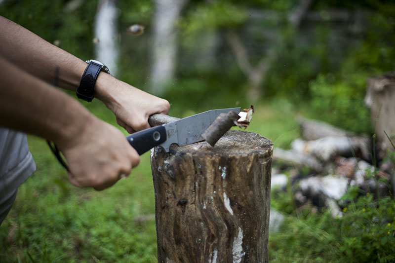 outdoor camping knife in action